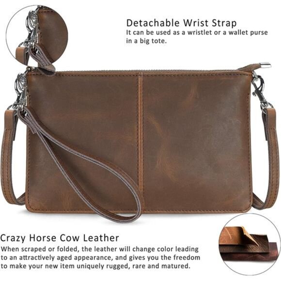 Leather wristlet clutch wallet small crossbody bag with rfid blocking card slots - Picture 4 of 7